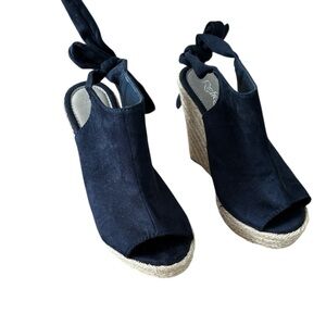 Refresh Navy Blue Wedges with Espadrille Detailing Bow Tie back